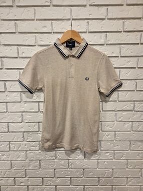 Fred Perry Beige Polo with Navy Twin Tipping